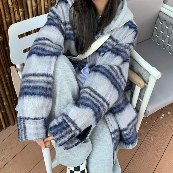 Coats & Jackets*Boogzel Clothing Warm Vibes Plaid Jacket Blue/grey