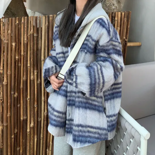 Coats & Jackets*Boogzel Clothing Warm Vibes Plaid Jacket Blue/grey
