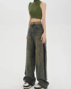 Jeans*Boogzel Clothing Washed Jeans with Contrast Pocket Brown