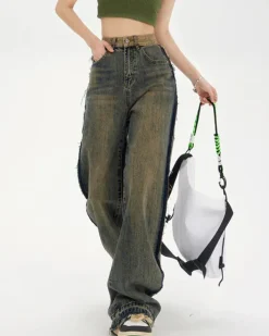 Jeans*Boogzel Clothing Washed Jeans with Contrast Pocket Brown
