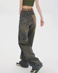 Jeans*Boogzel Clothing Washed Jeans with Contrast Pocket Brown