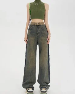 Jeans*Boogzel Clothing Washed Jeans with Contrast Pocket Brown