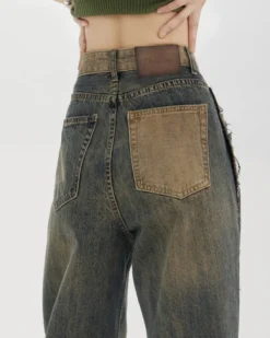 Jeans*Boogzel Clothing Washed Jeans with Contrast Pocket Brown