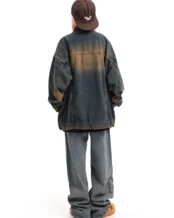 Coats & Jackets*Boogzel Clothing Washed Loose Denim Jacket Brown