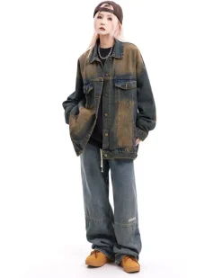 Coats & Jackets*Boogzel Clothing Washed Loose Denim Jacket Brown