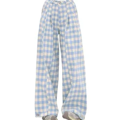 Pants & Trousers*Boogzel Clothing Wide-Leg Gingham Trousers Blue