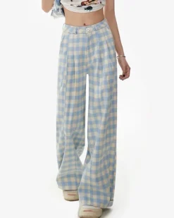 Pants & Trousers*Boogzel Clothing Wide-Leg Gingham Trousers Blue