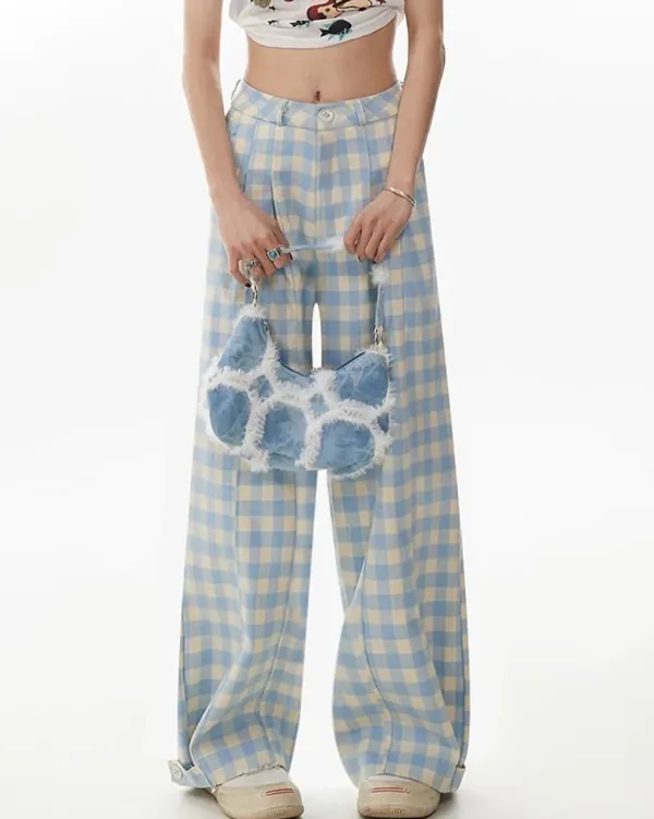 Pants & Trousers*Boogzel Clothing Wide-Leg Gingham Trousers Blue