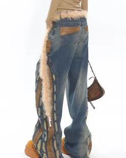 Jeans*Boogzel Clothing Wild West Fur Jeans Blue/brown
