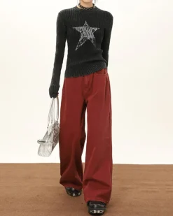 Jeans*Boogzel Clothing Wine Wide-Leg Jeans Red