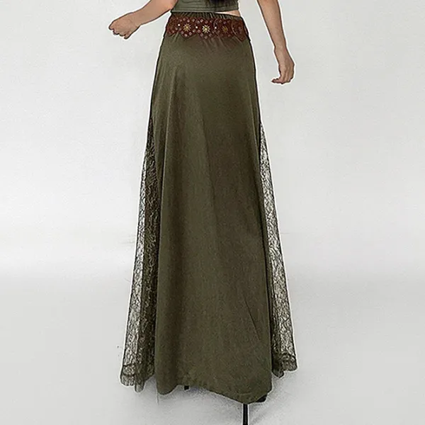 Skirts*Boogzel Clothing Woodland Dreams Lace-Slit Maxi Skirt Green