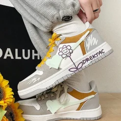 Aesthetic Sneakers*Boogzel Clothing Yellow & Grey Flower Sneakers Grey/yellow
