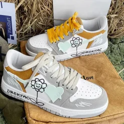 Aesthetic Sneakers*Boogzel Clothing Yellow & Grey Flower Sneakers Grey/yellow