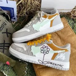 Aesthetic Sneakers*Boogzel Clothing Yellow & Grey Flower Sneakers Grey/yellow