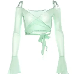Y2K Tops|Long Sleeve Tops*Boogzel Clothing Y2K Aesthetic Flare Sleeves Mesh Top
