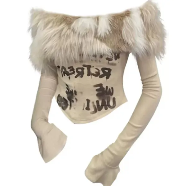 Y2K Tops|Crop Tops*Boogzel Clothing Y2K Aesthetic Fur Top Brown