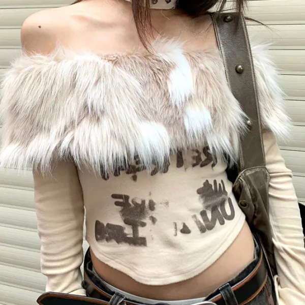 Y2K Tops|Crop Tops*Boogzel Clothing Y2K Aesthetic Fur Top Brown