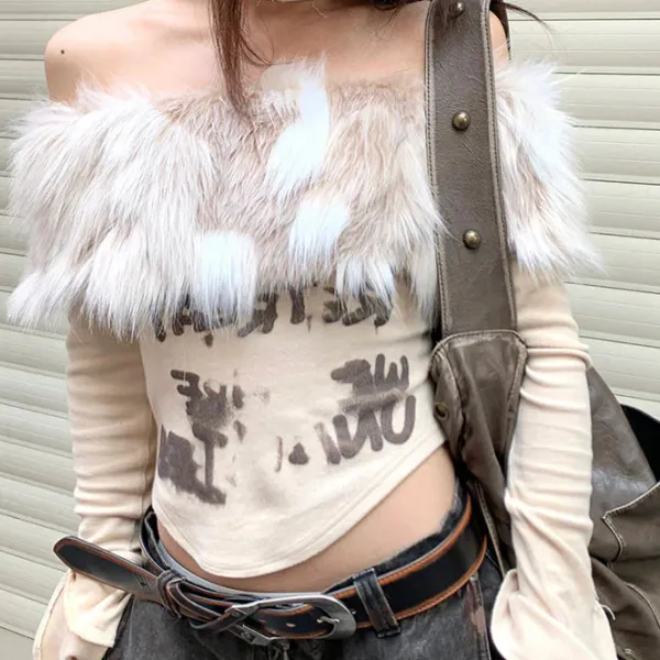 Y2K Tops|Crop Tops*Boogzel Clothing Y2K Aesthetic Fur Top Brown