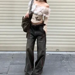 Y2K Tops|Crop Tops*Boogzel Clothing Y2K Aesthetic Fur Top Brown