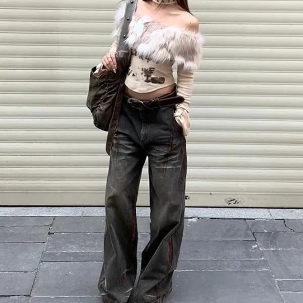 Y2K Tops|Crop Tops*Boogzel Clothing Y2K Aesthetic Fur Top Brown