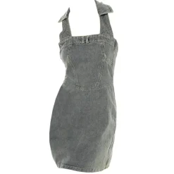 Dresses & Rompers*Boogzel Clothing Y2K Aesthetic Halter Denim Dress Grey