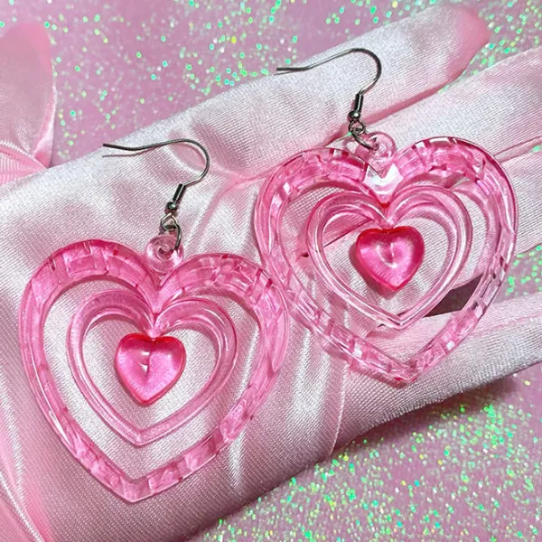 Earrings*Boogzel Clothing Y2K Aesthetic Heart Earrings Pink