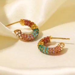 Earrings*Boogzel Clothing Y2K Aesthetic Rainbow Rhinestone Earrings Multi