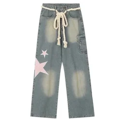 Jeans*Boogzel Clothing Y2K Aesthetic Star Jeans Blue/pink