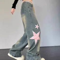 Jeans*Boogzel Clothing Y2K Aesthetic Star Jeans Blue/pink