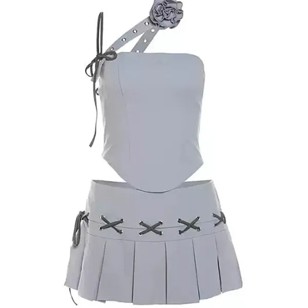 Dresses & Rompers*Boogzel Clothing Y2K Asymmetrical Top & Pleated Mini Skirt Co-Ord Blue