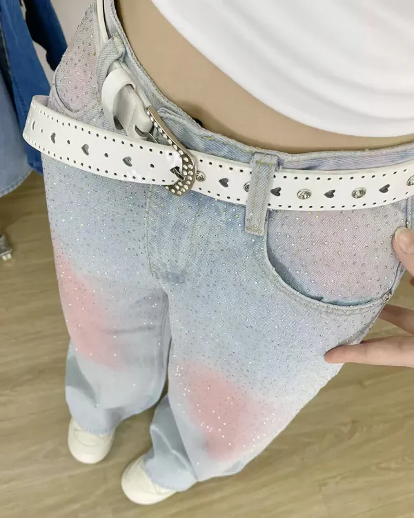 Jeans*Boogzel Clothing Y2K Blush Glitter Jeans Blue