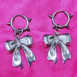 Earrings*Boogzel Clothing Y2K Bowknot Stud Earrings Silver