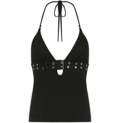 Y2K Tops*Boogzel Clothing Y2K Buckle Halter Top Black