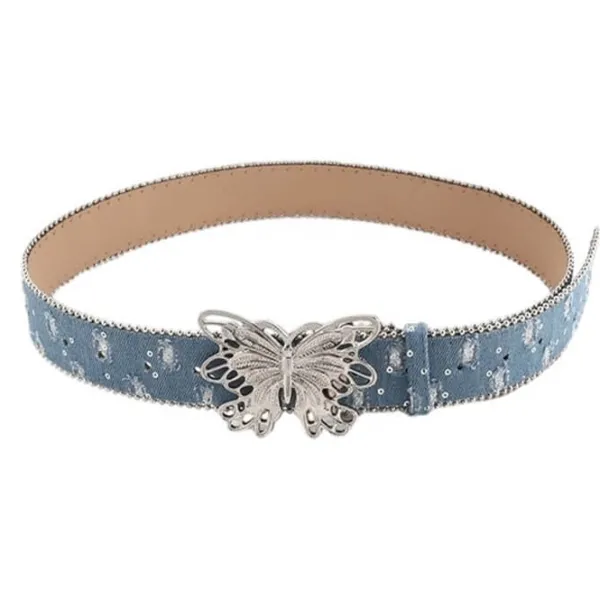 Belts & Chains*Boogzel Clothing Y2K Butterfly Buckle Denim Belt Blue
