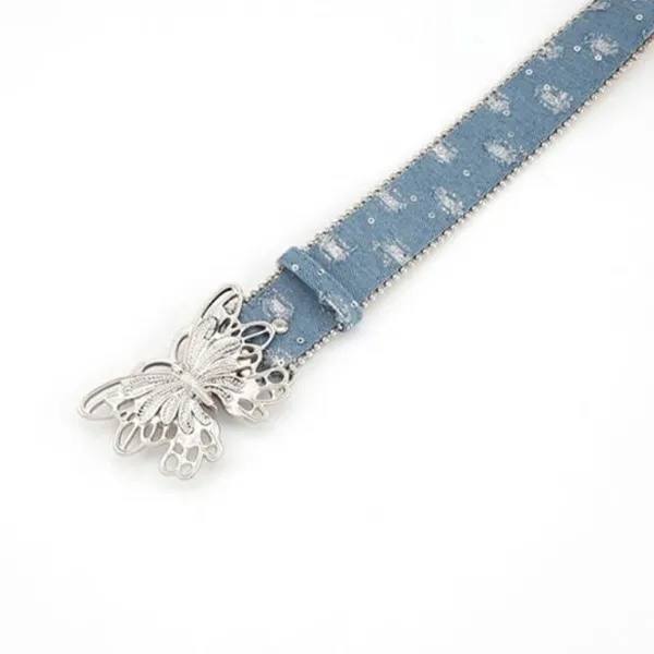 Belts & Chains*Boogzel Clothing Y2K Butterfly Buckle Denim Belt Blue