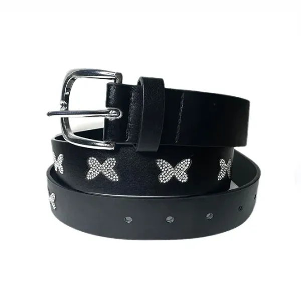 Belts & Chains*Boogzel Clothing Y2K Butterfly Rhinestone Belt Black