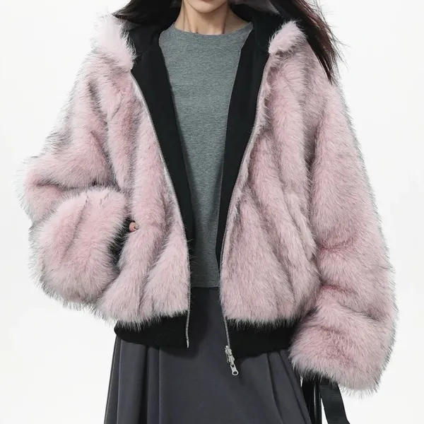 Coats & Jackets*Boogzel Clothing Y2K Fur-Lined Zip-Up Jacket Black/pink