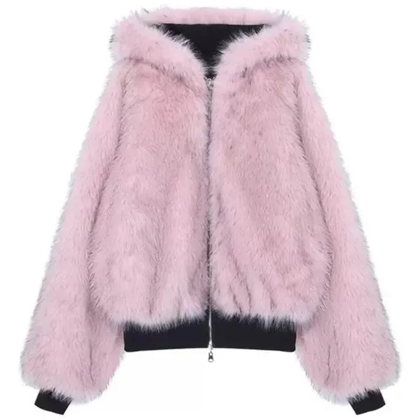 Coats & Jackets*Boogzel Clothing Y2K Fur-Lined Zip-Up Jacket Black/pink