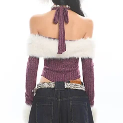 Sweaters|Y2K Tops*Boogzel Clothing Y2K Fuzzy Off Shoulder Knit Top Purple
