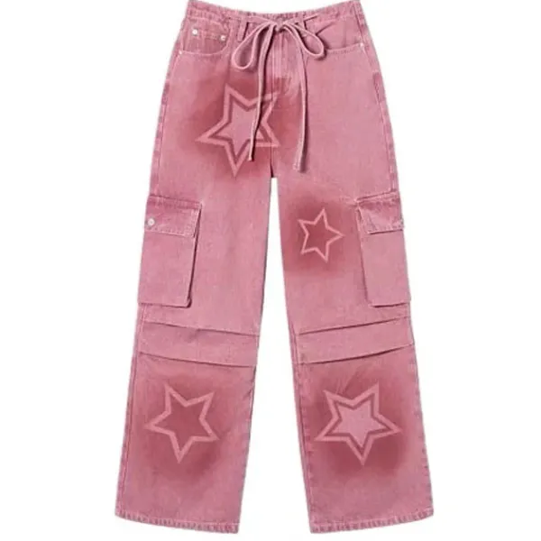 Jeans*Boogzel Clothing Y2K Graffiti Star Jeans Pink