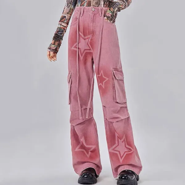 Jeans*Boogzel Clothing Y2K Graffiti Star Jeans Pink