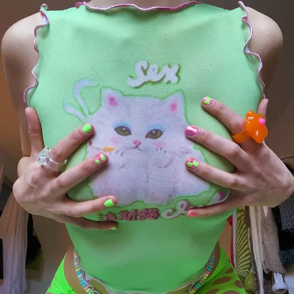 Y2K Tops*Boogzel Clothing Y2K Kitty Crop Top Green