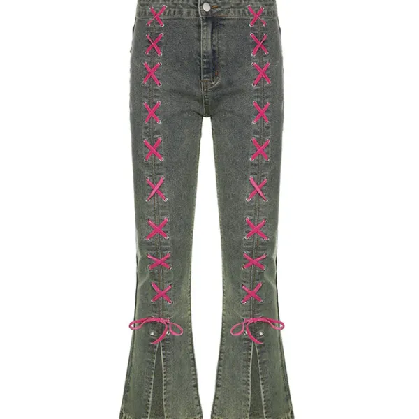 Jeans*Boogzel Clothing Y2K Lace Up Jeans Grey