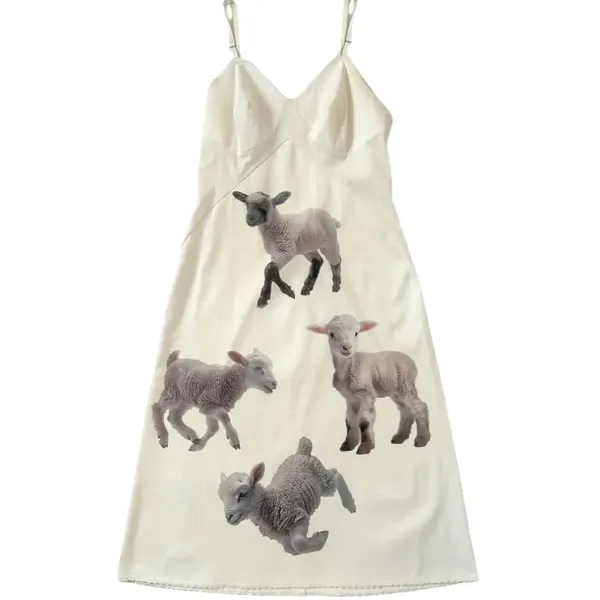Dresses & Rompers*Boogzel Clothing Y2K Lambs Print Slip Dress White