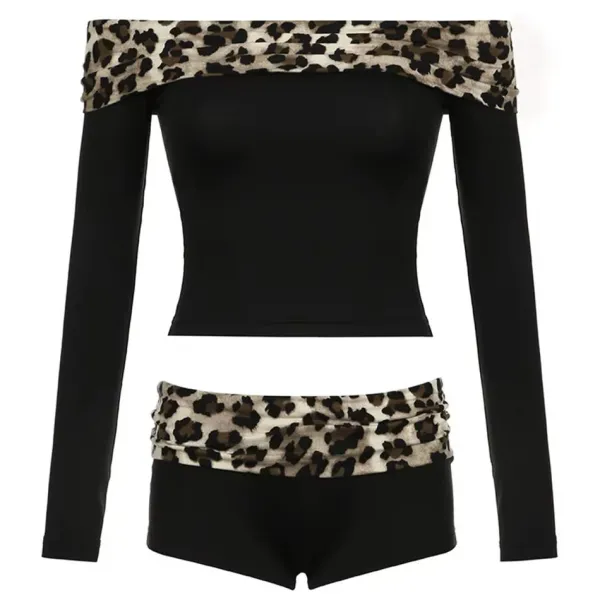 Dresses & Rompers|Shorts*Boogzel Clothing Y2K Leopard Bardot Top & Shorts Set Black