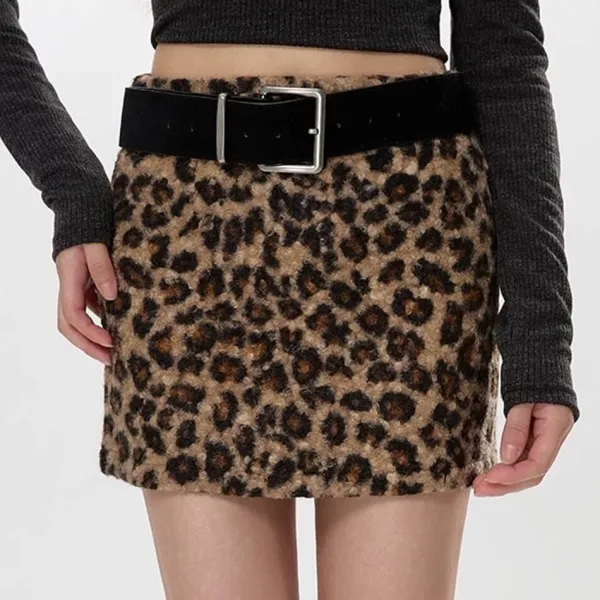 Skirts*Boogzel Clothing Y2K Leopard Fuzzy Mini Skirt Brown