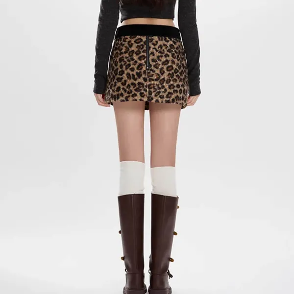 Skirts*Boogzel Clothing Y2K Leopard Fuzzy Mini Skirt Brown