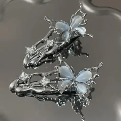 Hair Accessories*Boogzel Clothing Y2K Liquid Metal Butterfly Hair Clips Silver