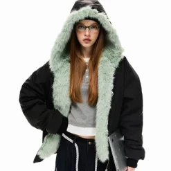 Coats & Jackets*Boogzel Clothing Y2K Mint Fur Parka Black/green