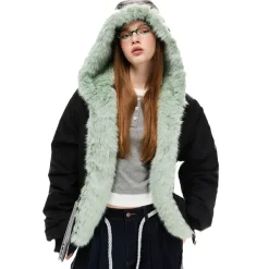 Coats & Jackets*Boogzel Clothing Y2K Mint Fur Parka Black/green